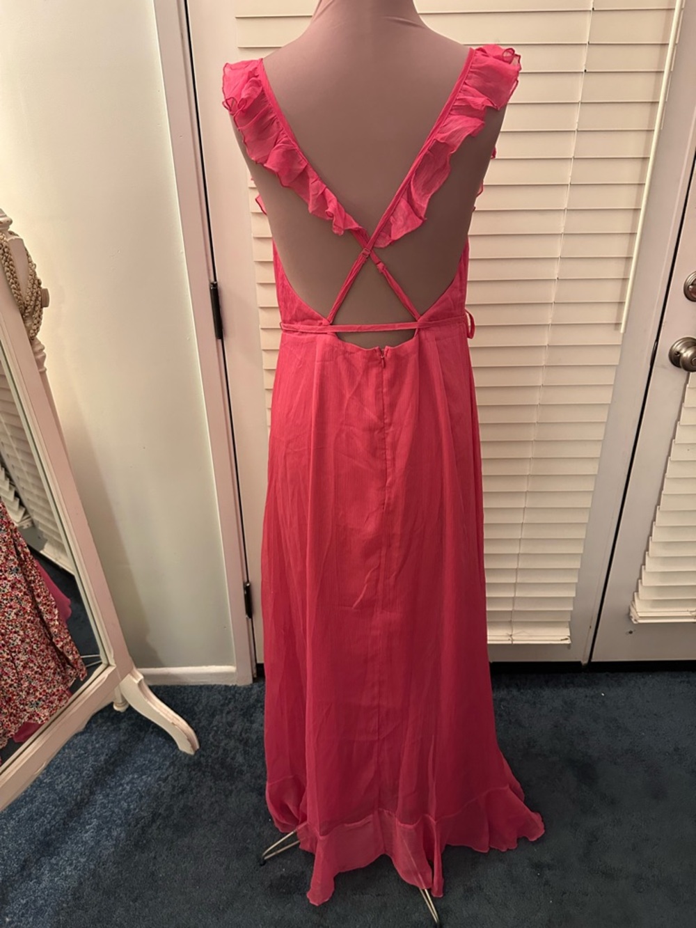 Lulu's Hot Pink Ruffle V-Neck Maxi Dress - Picture 3 of 4